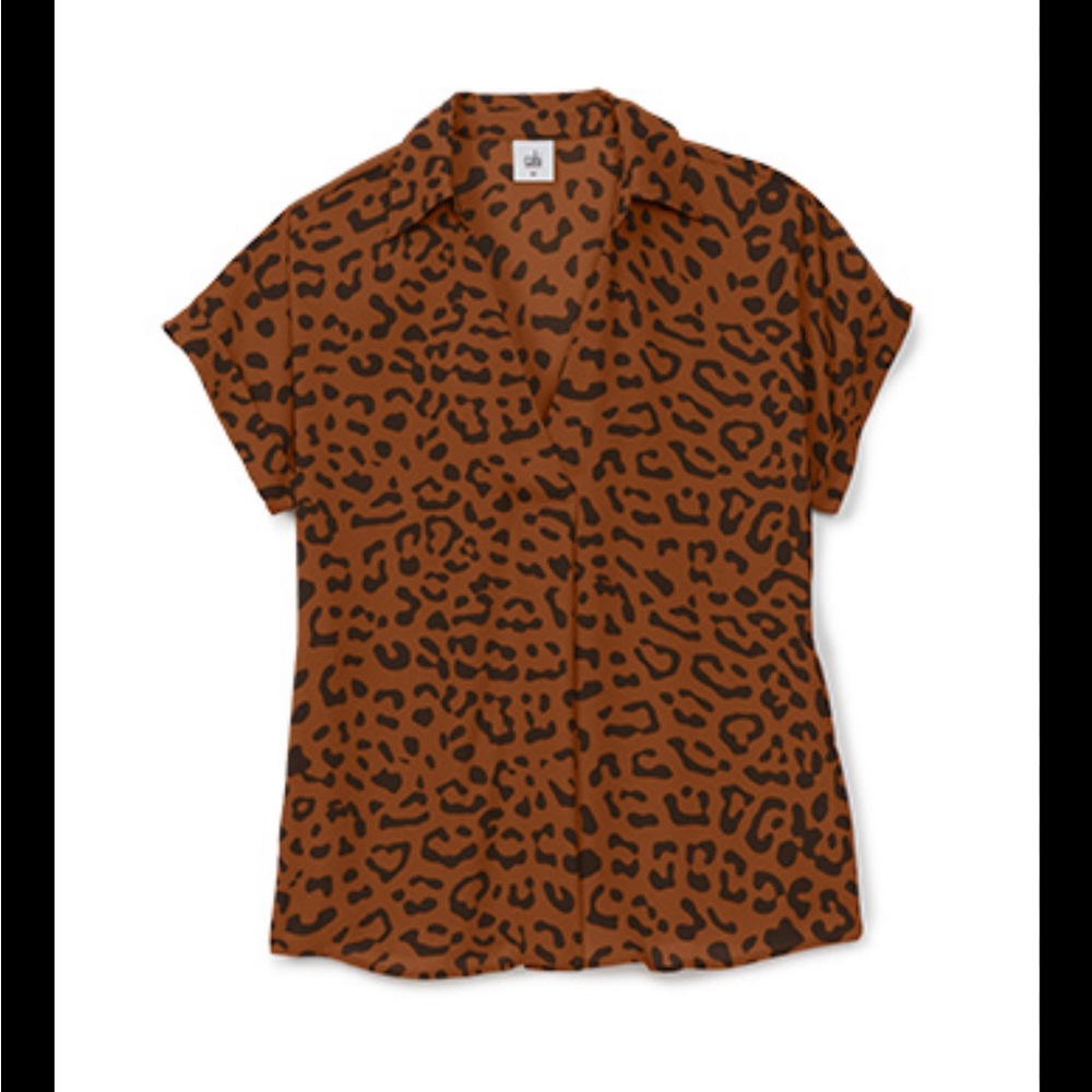 🧡 CAbi Leopard Print V-Neck Blouse - Orange and Brown - Picture 2 of 3